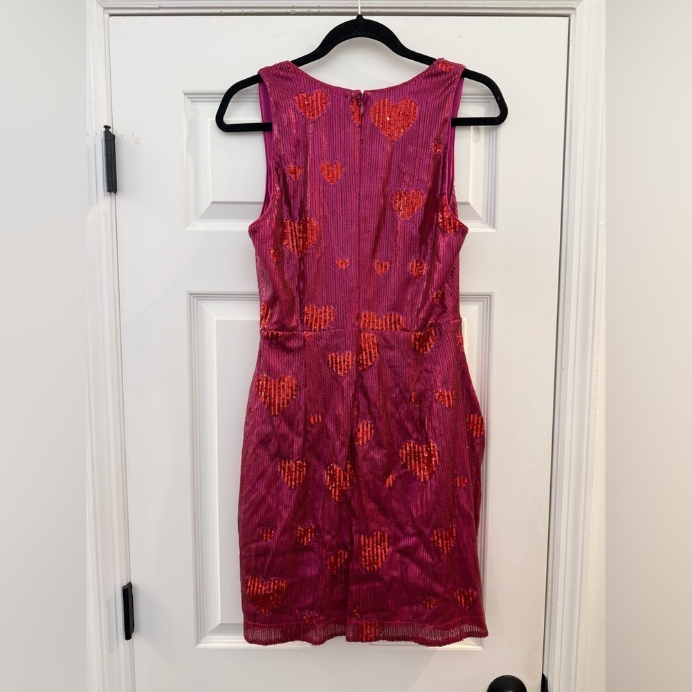 NWT ONE33 SOCIAL Pink Red Sequin Heart Bodycon Ruched Mini Dress Size 6 - Picture 6 of 9
